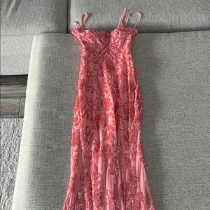 Windsor Orange and Pink Sequin Tiered Maxi Dress